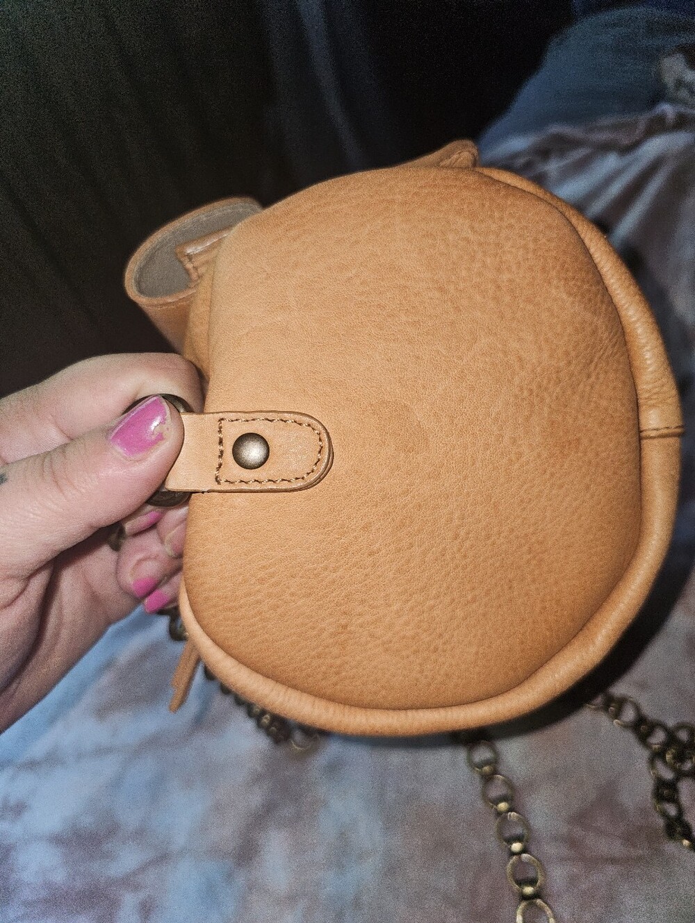 FREE PEOPLE Dylan Duffle Pebbled Leather Buckle Pocket Chain Strap Purse - Picture 5 of 9